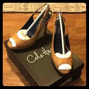 Cole Haan mustard yellow platform sling back heels